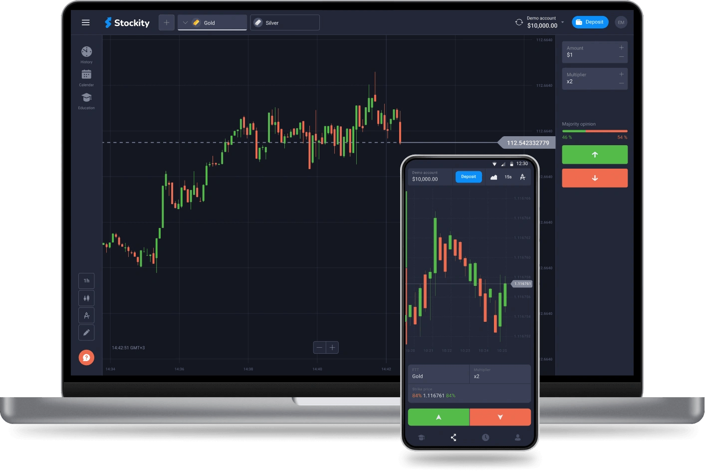 Antarmuka platform Stockity untuk trading binary options