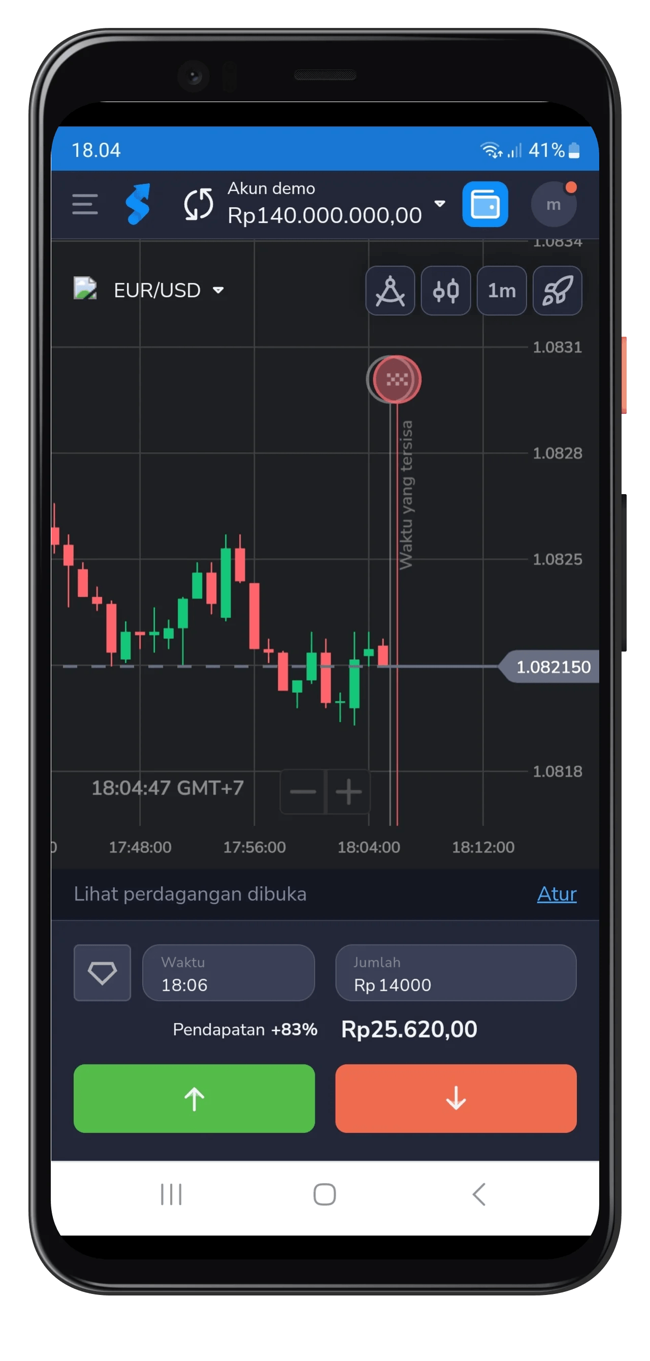 Tampilan aplikasi Stockity Mobile untuk trading binary options